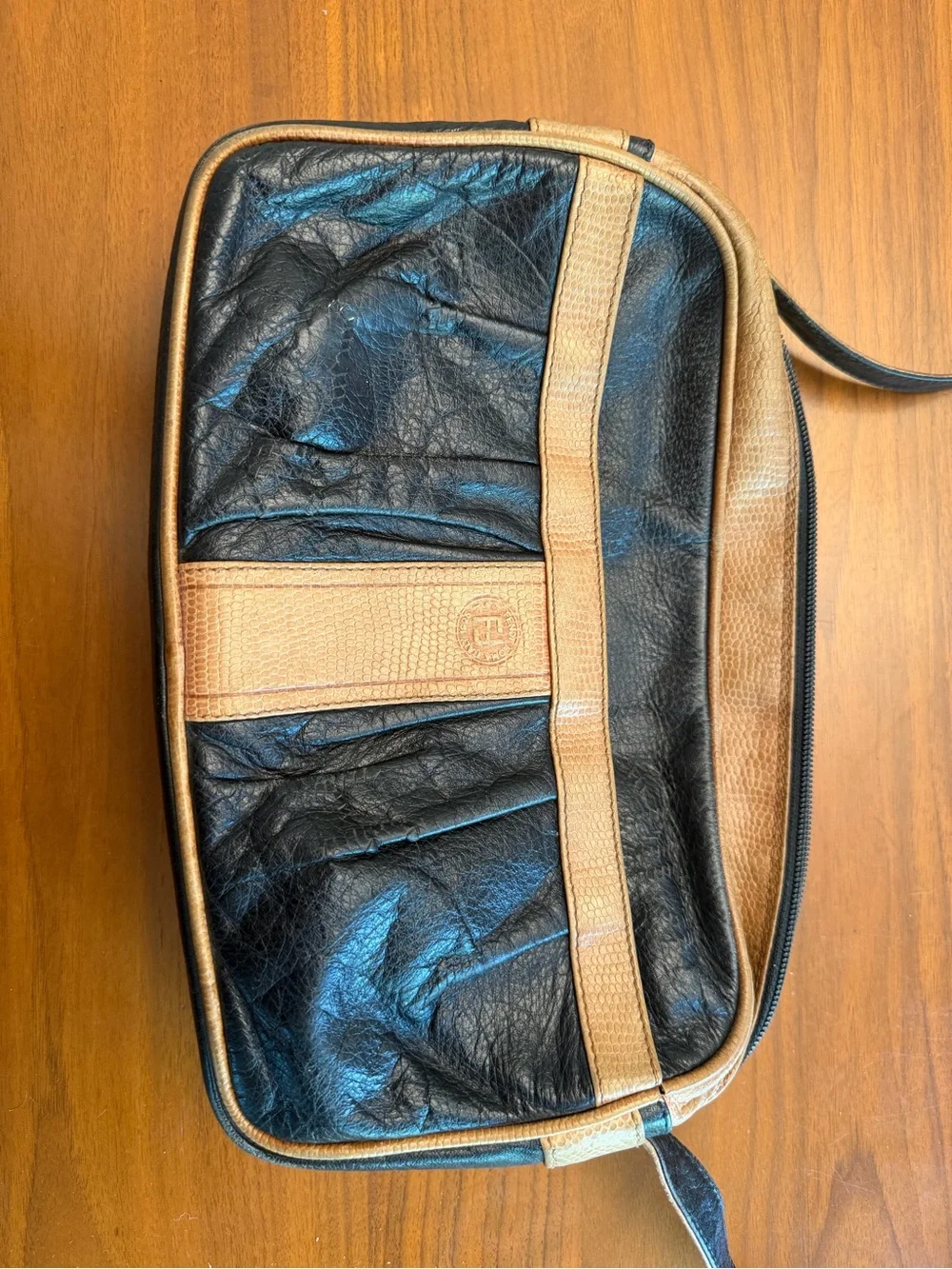 Fendi Black and Brown Leather Crossbody Bag- Vintage